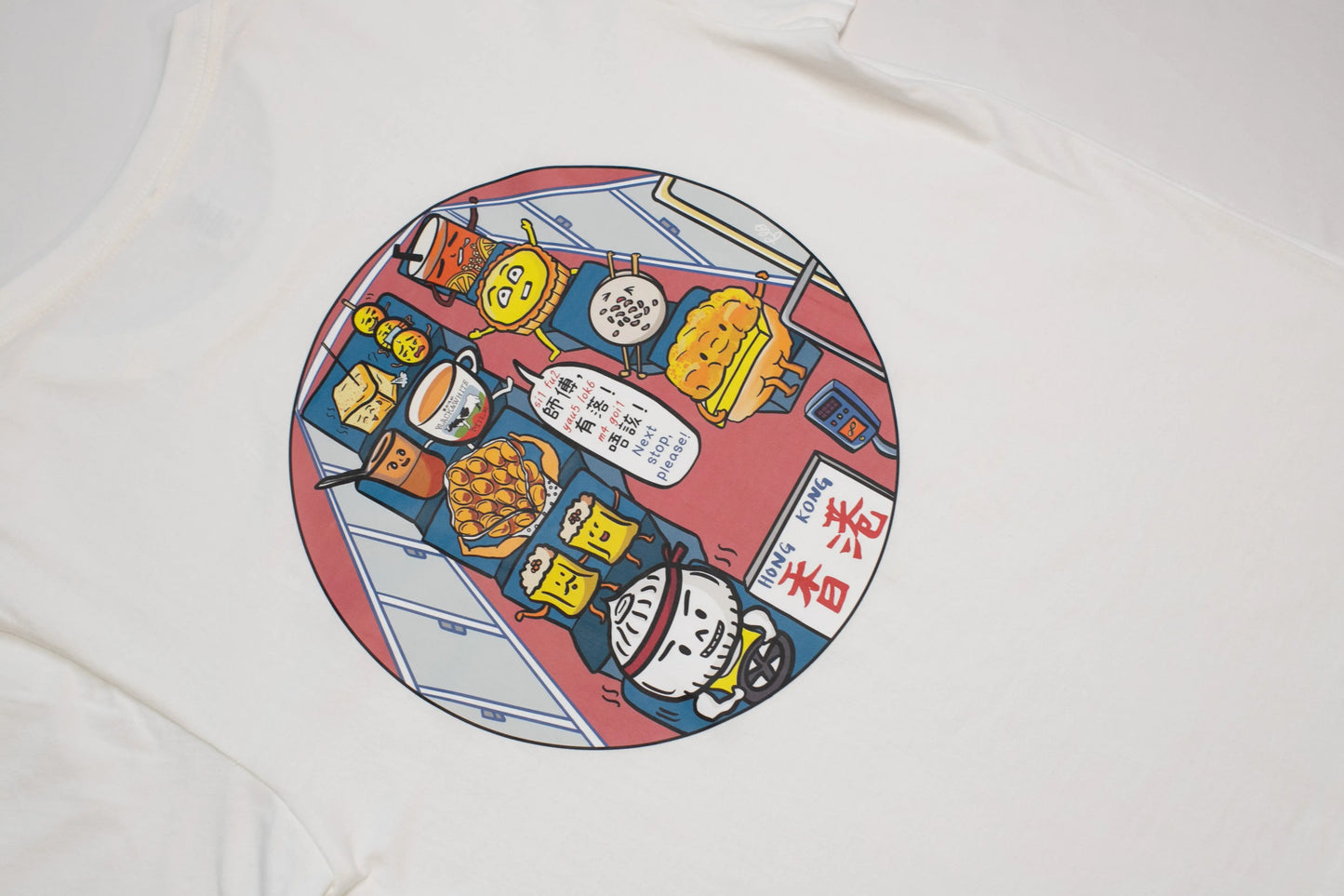 Mini Bus Series Hong Kong Snacks T-shirt (White T-shirt / Light Pink Graphic) My Store