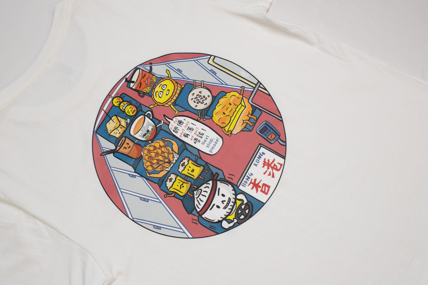 Mini Bus Series Hong Kong Snacks T-shirt (White T-shirt / Light Pink Graphic)