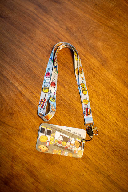 Cute HK Snacks on MTR Lanyard with ID holder 「唔使急，最緊要快 」可愛香港小食搭地鐵八達通/證件套連掛頸繩