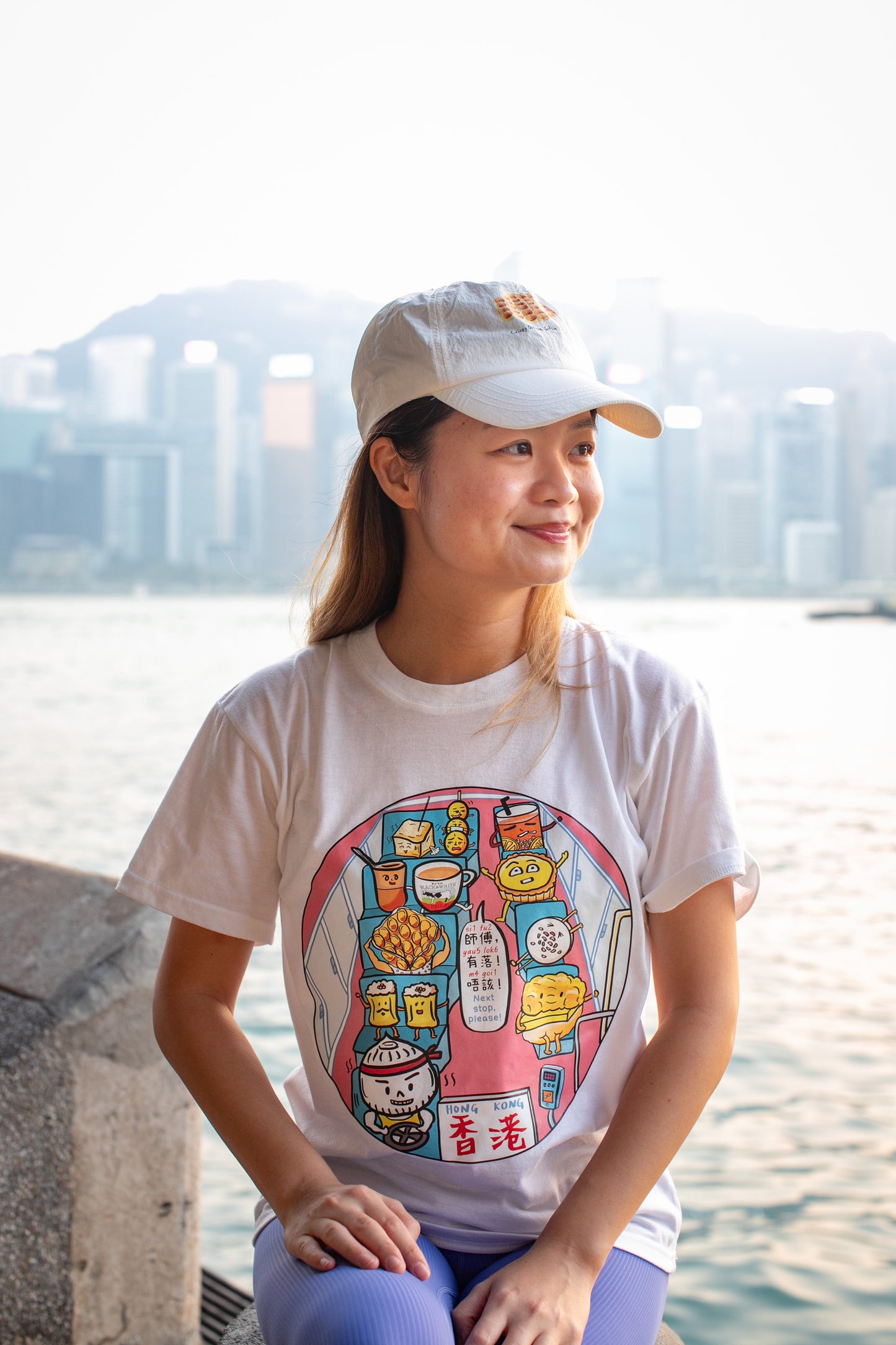 Mini Bus Series Hong Kong Snacks T-shirt (White T-shirt / Light Pink Graphic)