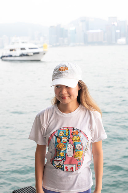 Mini Bus Series Hong Kong Snacks T-shirt (White T-shirt / Light Pink Graphic)