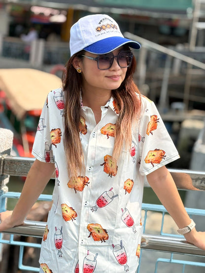 Hong Kong themed Aloha Shirt | Hong Kong French Toast, Red Bean Ice | 香港特式全印花夏威夷衫 | 茶餐廳西多士紅豆冰衫