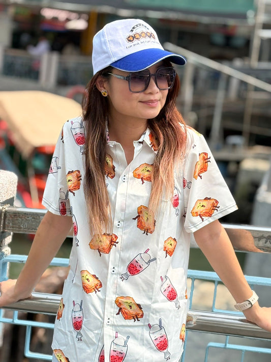 Hong Kong themed Aloha Shirt | Hong Kong French Toast, Red Bean Ice | 香港特式全印花夏威夷衫 | 茶餐廳西多士紅豆冰衫
